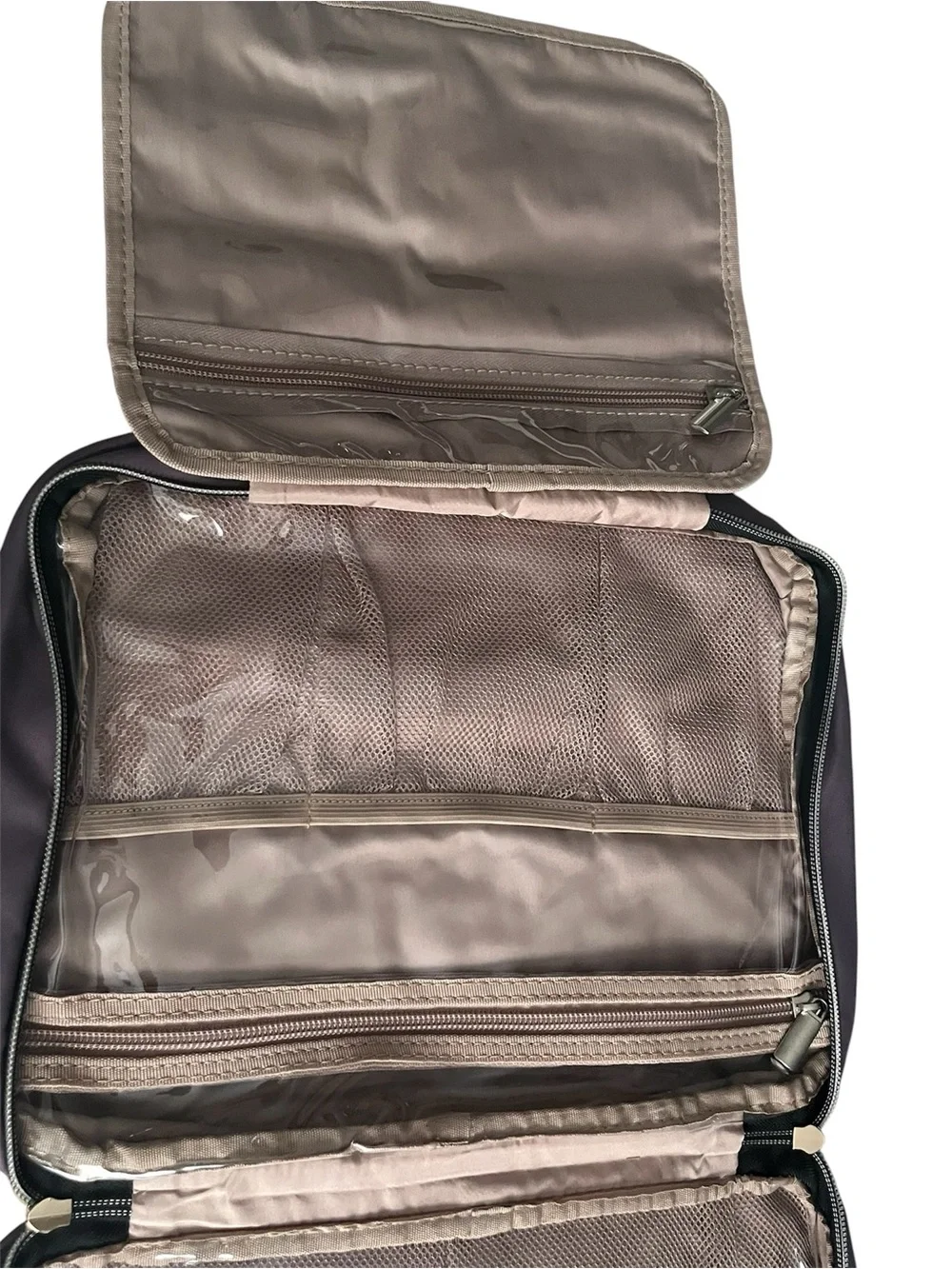 Quilted Cosmetic Travel Pouch in Mauve with Dual Handles